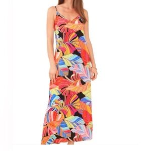 Vince Camuto Bright Colorful Tropical Foliage Maxi Dress size XL